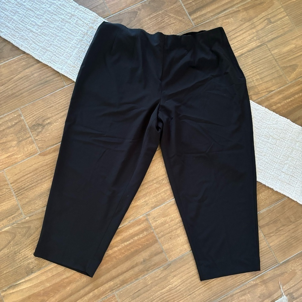 Avenue Dress Pants 26 Petite Black Stretch Pull On Cropped Plus Size Trousers